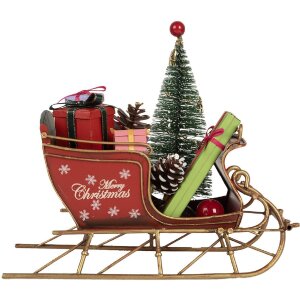 Clayre & Eef 6Y5869 Dekoration Schlitten 21x9x18 cm Rot Goldfarben