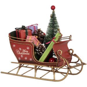 Clayre & Eef 6Y5869 Dekoration Schlitten 21x9x18 cm Rot Goldfarben