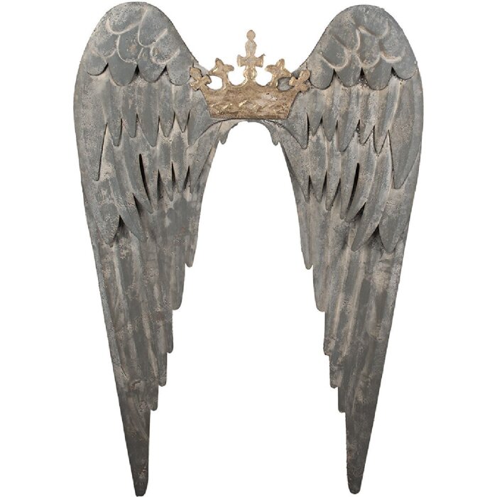 Clayre & Eef 5Y1367 Wanddekoration Flügel 46x4x65 cm Grau und Goldfarbig