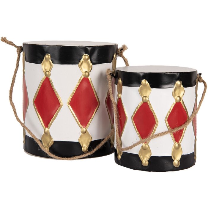 Clayre & Eef 6Y5808 Dekoration Trommel Set 2 Weiß-Schwarz Ø 15x38 / Ø 13x29 cm