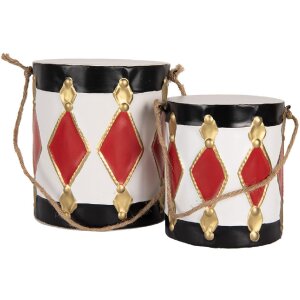 Clayre & Eef 6Y5808 Dekoration Trommel Set 2 Weiß-Schwarz Ø 15x38 / Ø 13x29 cm