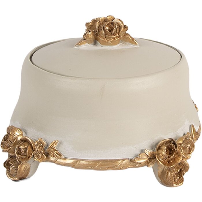 Clayre & Eef Шкатулка для украшений Ø 14x9 см Бежево-золотая