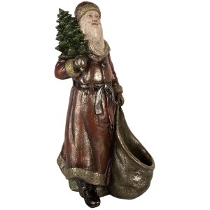 Clayre & Eef 6PR5590 Dekoration Weihnachtsmann 24x17x47 cm Rot und Goldfarbig