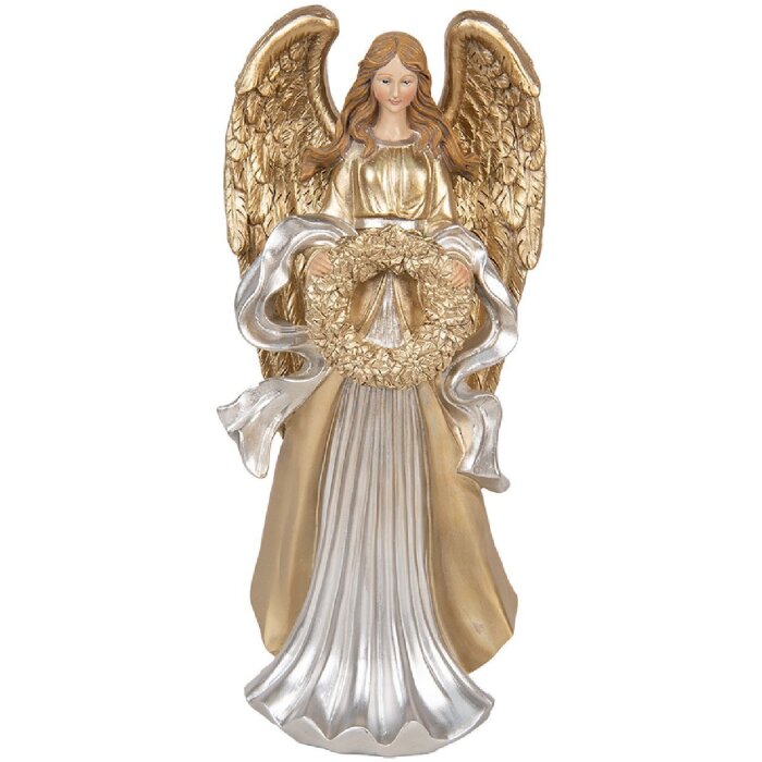 Clayre & Eef Декорация Ангел 16x13x35 см золотисто-серебристая