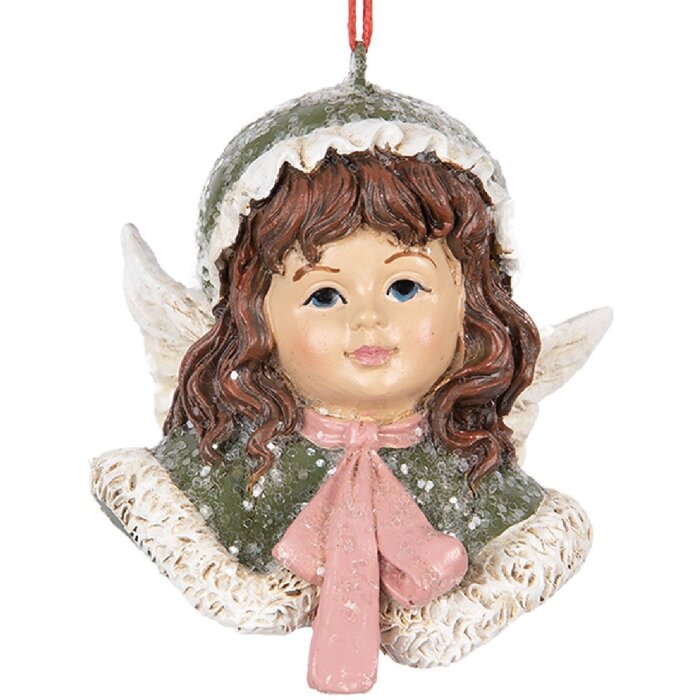 Clayre & Eef 6PR5705 Dekoration Hänger Engel 7x7x7 cm Grün und Beige