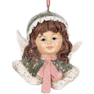 Clayre & Eef 6PR5705 Dekoration Hänger Engel 7x7x7 cm Grün und Beige