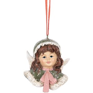 Clayre & Eef 6PR5705 Dekoration Hänger Engel 7x7x7 cm Grün und Beige