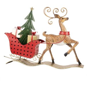 Clayre & Eef 5Y1302 Dekoration Rentier mit Schlitten...
