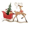 Clayre & Eef Декор Олень с санями 68x11x50 см коричневый и красный