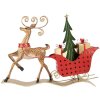 Clayre & Eef Декор Олень с санями 68x11x50 см коричневый и красный