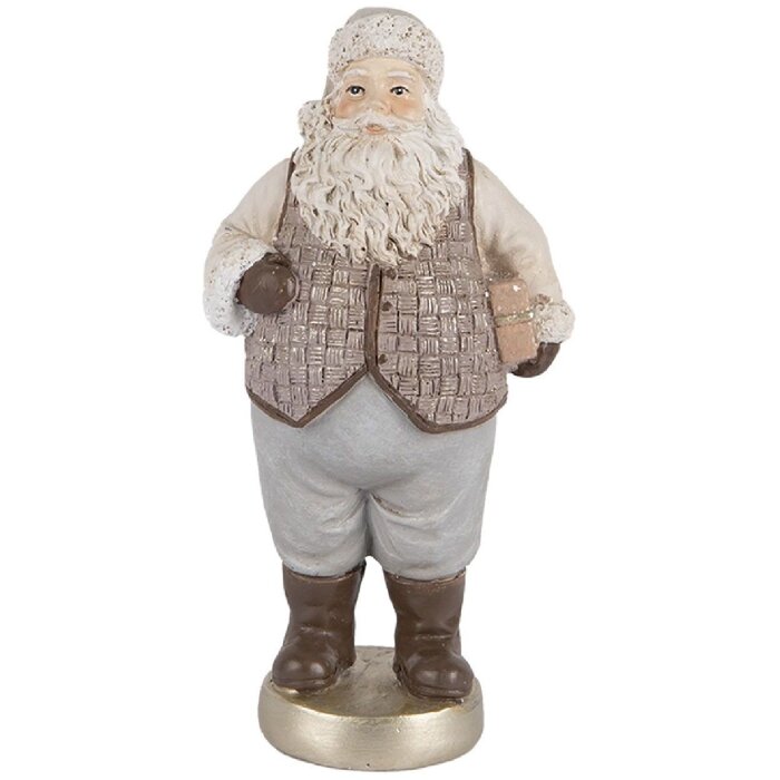 Clayre & Eef 6PR5521 Dekoration Weihnachtsmann 8x6x15 cm Beige/Grau
