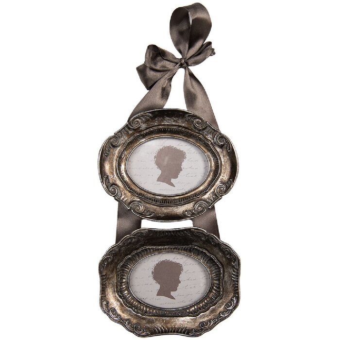 Clayre & Eef 2F1331 Fotorahmen 14x3x27 cm / 9x7 cm (2 Stück) Silberfarbig Braun