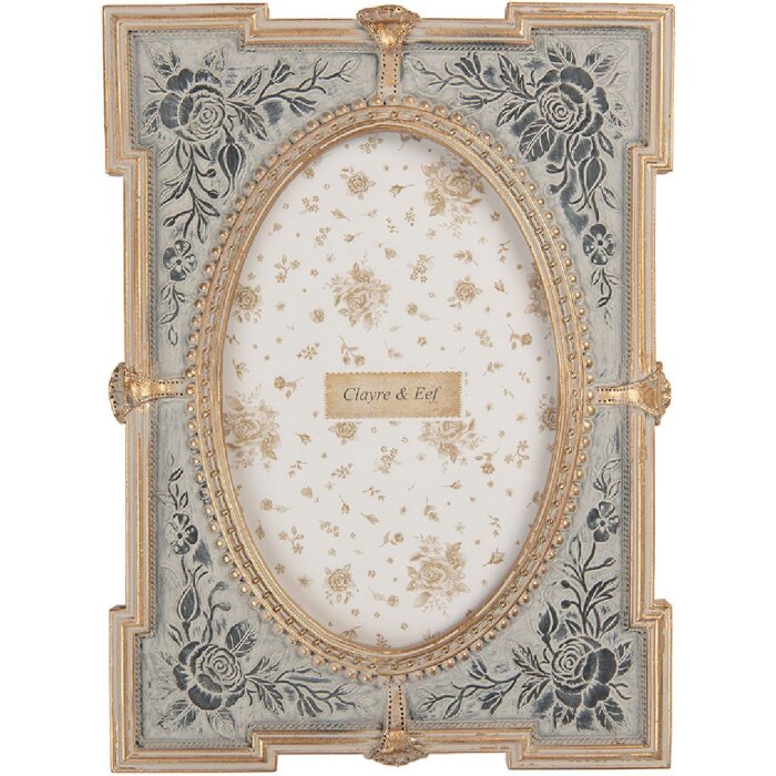 Clayre & Eef 2F1365S Fotorahmen 15x21 cm Blau Goldfarbig 10x15 cm