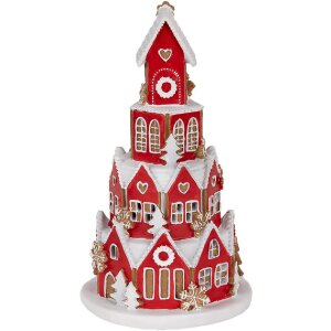 Clayre & Eef Декоративный дом с LED Ø 13x22 см Красный и белый