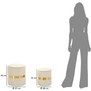 Mauro Ferretti Sitzhocker 2 teilig Set Sheffild Ø 37x42 Ø 28x35 cm creme