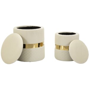 Mauro Ferretti Sitzhocker 2 teilig Set Sheffild Ø 37x42 Ø 28x35 cm creme