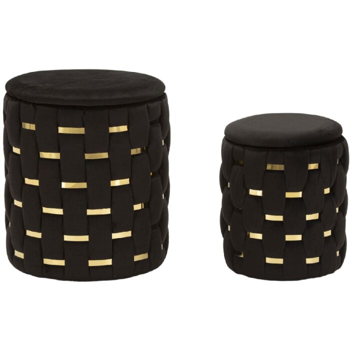 Mauro Ferretti Sitzhocker 2 teilig Set Shanty Ø 37x42 Ø 28x35 cm schwarz