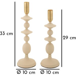Mauro Ferretti Kerzenhalter Gemini creme – 2er-Set Ø 10x29 cm und Ø 10x33 cm