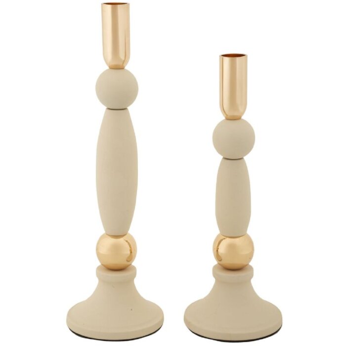 Mauro Ferretti Kerzenhalter Strek Creme Set 2 Stück Ø 9,5x25 cm und Ø 9,5x30 cm