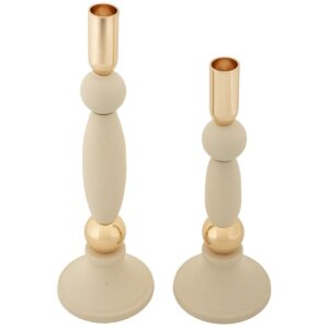 Mauro Ferretti Kerzenhalter Strek Creme Set 2 Stück Ø 9,5x25 cm und Ø 9,5x30 cm