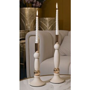 Mauro Ferretti Kerzenhalter Strek Creme Set 2 Stück Ø 9,5x25 cm und Ø 9,5x30 cm