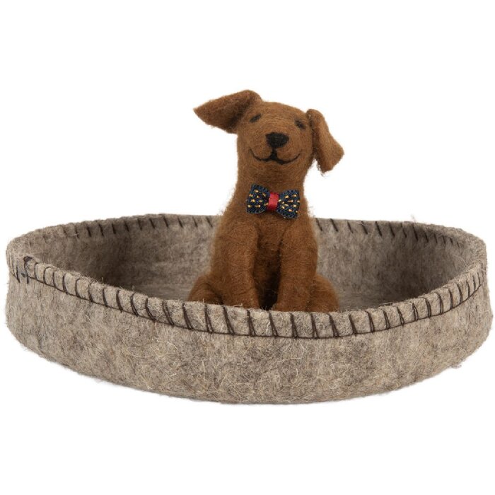 Clayre & Eef 66288 Filzhund im Korb Ø 19x10 cm Grau und Braun