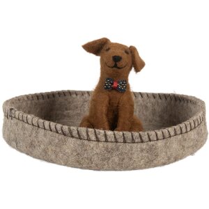 Clayre & Eef 66288 Filzhund im Korb Ø 19x10 cm Grau und Braun