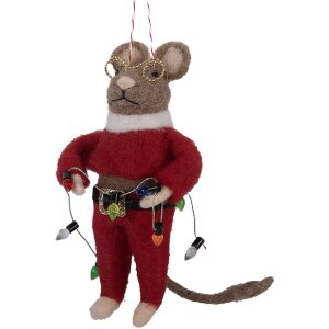 Clayre & Eef 66299 Dekoration Hänger Filzmaus 5x7x13 cm Rot und Braun