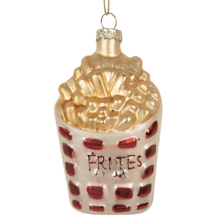 Clayre & Eef 6GL5260 Weihnachtsanhänger 6x3x10 cm Weiß Goldfarbig