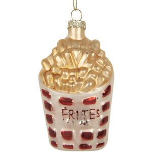 Clayre & Eef 6GL5260 Weihnachtsanhänger 6x3x10 cm Weiß Goldfarbig