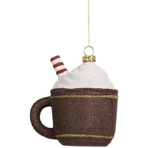 Clayre & Eef Декоративная подвеска Чашка 9x7x10 см Коричнево-белая