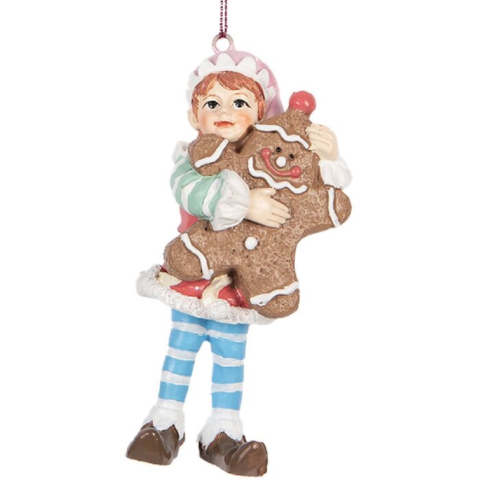 Clayre & Eef Декоративный подвес Эльф 5x4x11 см коричневый и синий