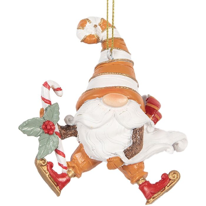 Clayre & Eef Декоративный подвес Санта Клаус 8x4x10 см оранжево-белый