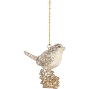 Clayre & Eef Подвеска Птица 6x3x6 см Бежево-золотая