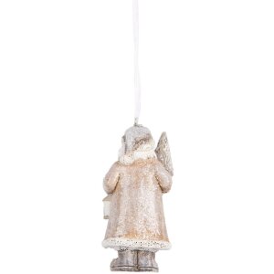 Clayre & Eef 6PR5661 Dekoration Anhänger Weihnachtsmann 5x4x9 cm Beige/Weiß