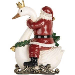 Clayre & Eef Санта на лебеде 13x10x16 см Красный и Белый