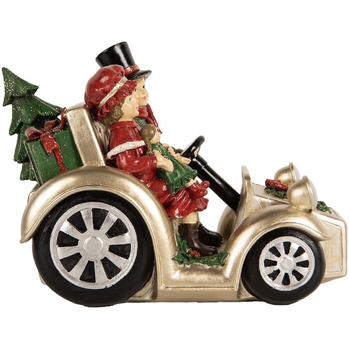 Clayre & Eef Декорация Дети в автомобиле 22x14x16 см золотистый