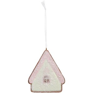 Clayre & Eef 6PR5339 Dekoration Anhänger Haus 9x1x10 cm Grün und Rosa