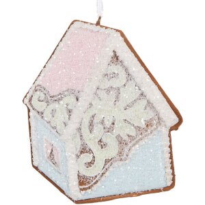 Clayre & Eef Декор Домик Сине-розовый 9x1x10 см