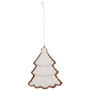 Clayre & Eef 6PR5346 Dekoration Anhänger Weihnachtsbaum 9x1x10 cm Weiß Braun