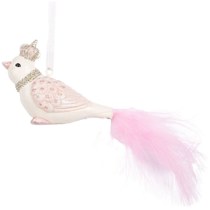 Clayre & Eef Подвесной Декор Птица 8x5x5 см Белый/Розовый