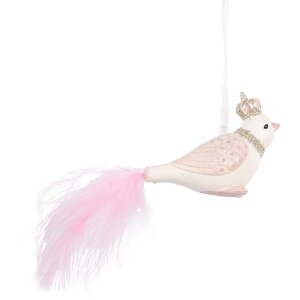 Clayre & Eef Подвесной Декор Птица 8x5x5 см Белый/Розовый