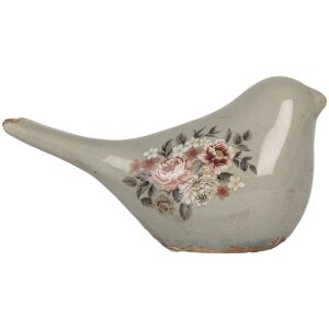 Clayre & Eef 6CE2243M Dekoration Vogel 22x9x12 cm Grau & Rosa