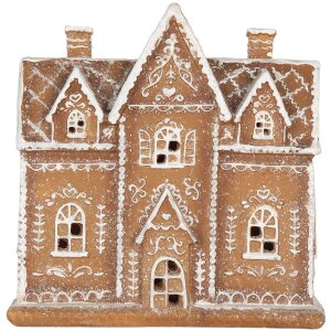 Clayre & Eef 6PR5841 Dekoration Haus mit LED 21x8x20 cm Braun/Weiß