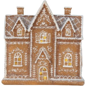 Clayre & Eef 6PR5841 Dekoration Haus mit LED 21x8x20 cm Braun/Weiß