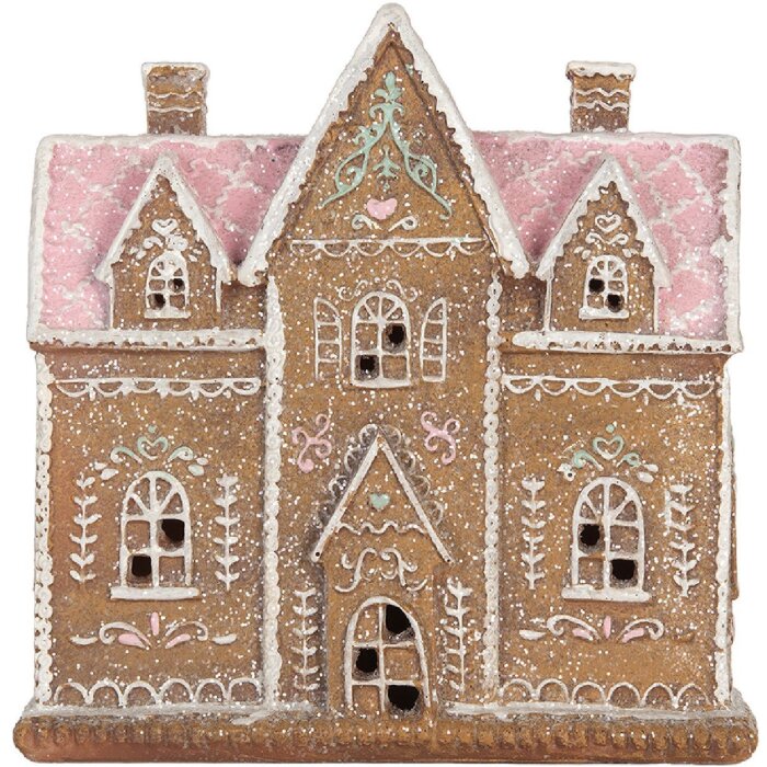 Clayre & Eef Декор. домик с LED 21x8x20 см, коричневый/розовый