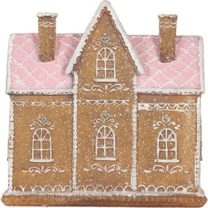 Clayre & Eef Декор. домик с LED 21x8x20 см, коричневый/розовый