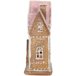 Clayre & Eef Декор. домик с LED 21x8x20 см, коричневый/розовый