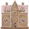 Clayre & Eef Декор. домик с LED 21x8x20 см, коричневый/розовый