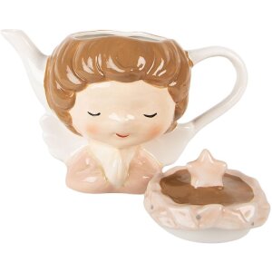 Clayre & Eef Чайник керамический 650 мл бежево-розовый 21x12x16 см